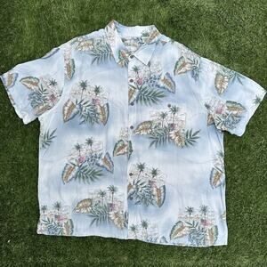 Vintage Tropical Hawaiian American Flag Grandpacore Sleeve Button Up Shirt XXL